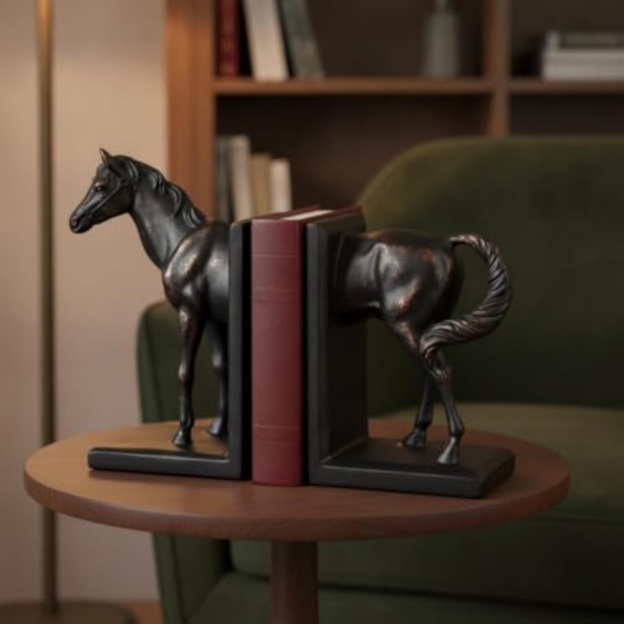 Mirrored Horse Bookends Sculpted Bookends with Rectangular Base